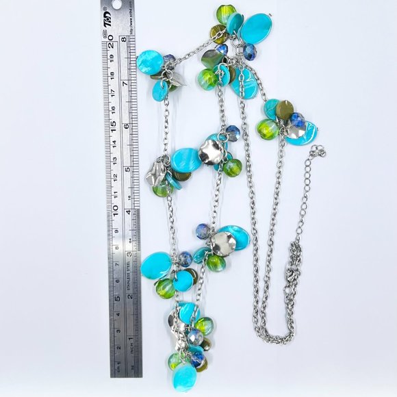 NWT - Lane Bryant - Turquoise & Green Dyed Shell Silver Tone 36” Necklace - Picture 6 of 8